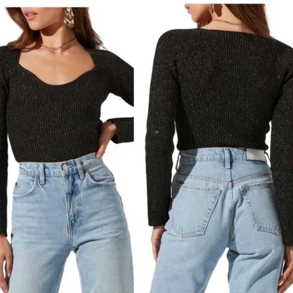 ASTR The Label Black Gold Square Neck Metallic Sweater - Picture 10 of 11